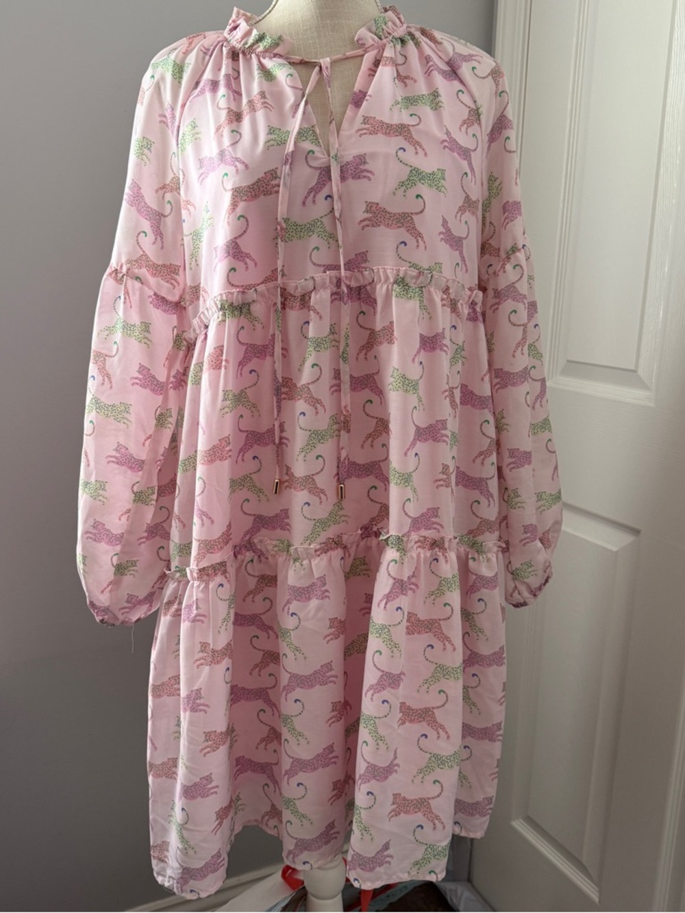 J.Marie Cheetah Light Pink Tiered Midi Dress with Animal Print